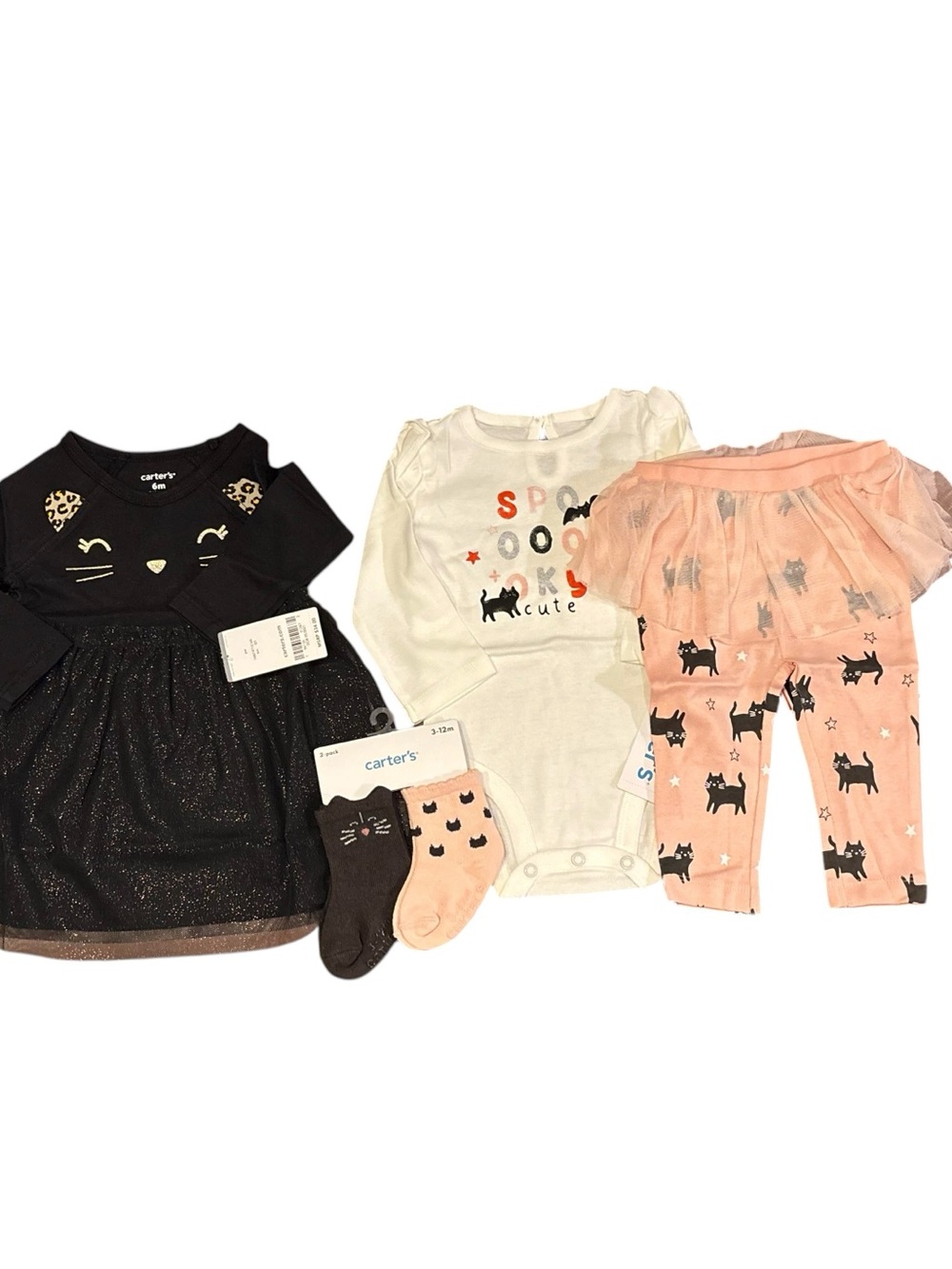 NWT  Carter’s Halloween dress, outfit and matching socks, 3M or 6M